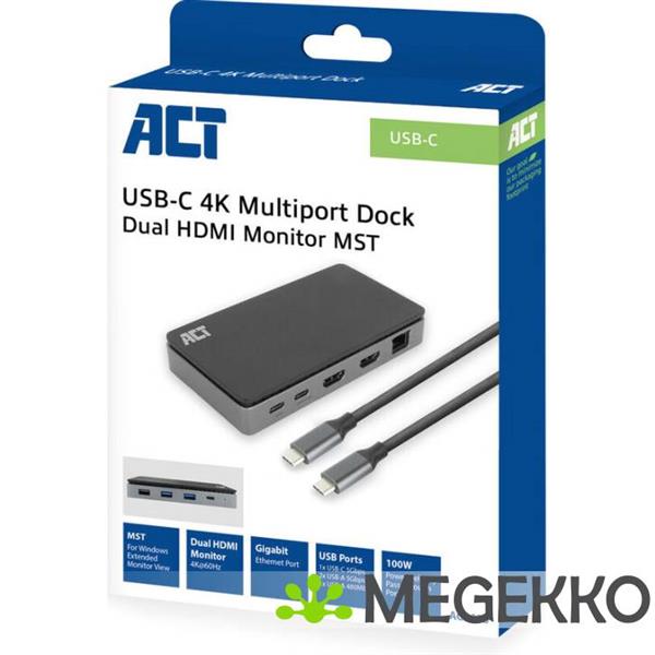 Grote foto act usb c 4k mst dockingstation voor 2 hdmi monitoren. ethernet. usb c. 3x usb a. pd passthrough en computers en software overige computers en software