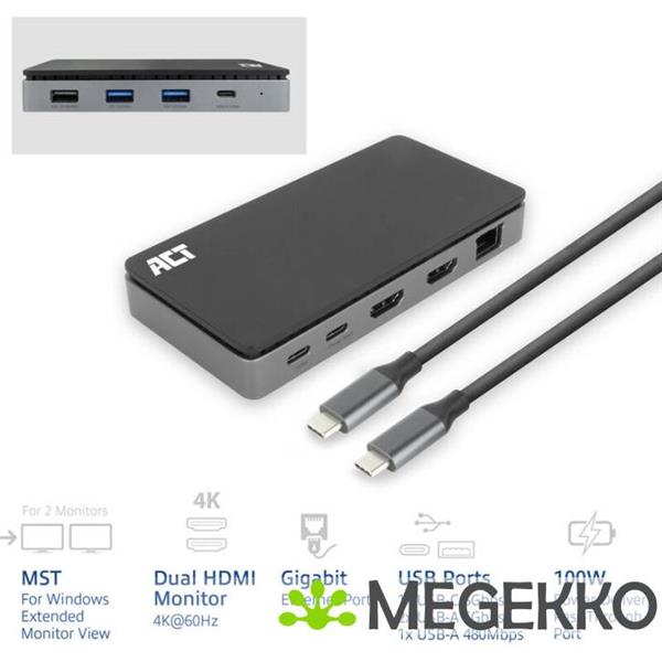 Grote foto act usb c 4k mst dockingstation voor 2 hdmi monitoren. ethernet. usb c. 3x usb a. pd passthrough en computers en software overige computers en software