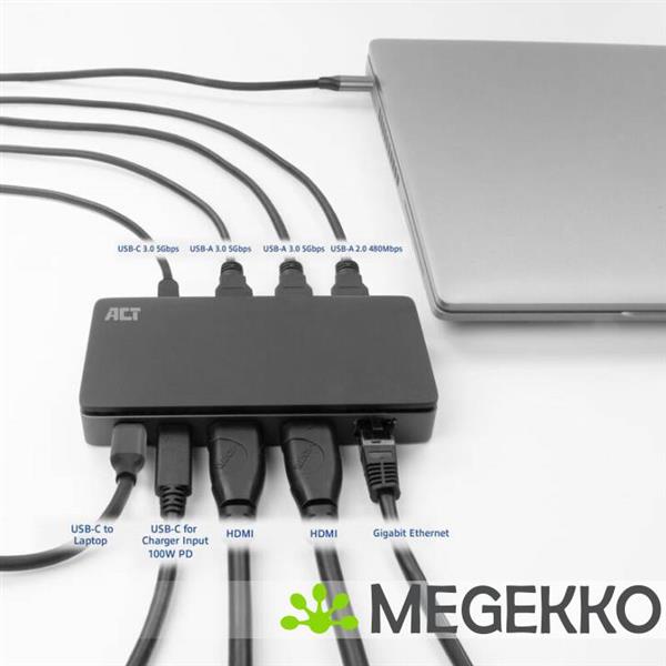 Grote foto act usb c 4k mst dockingstation voor 2 hdmi monitoren. ethernet. usb c. 3x usb a. pd passthrough en computers en software overige computers en software