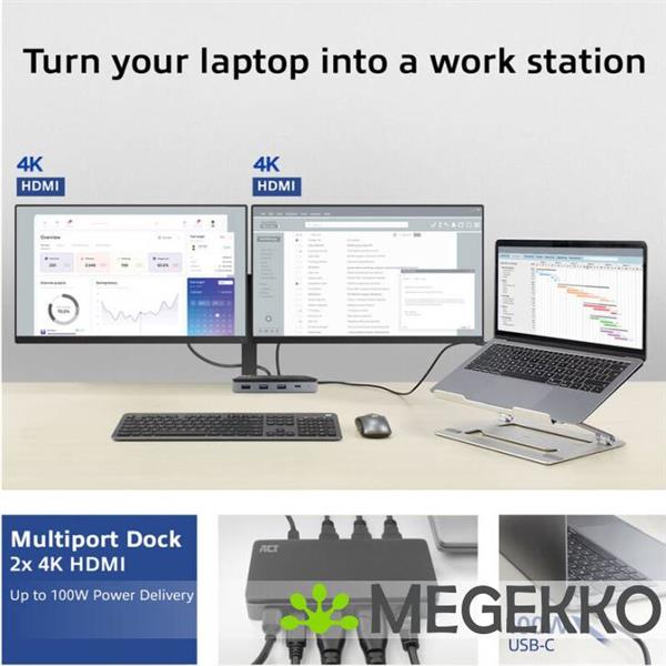 Grote foto act usb c 4k mst dockingstation voor 2 hdmi monitoren. ethernet. usb c. 3x usb a. pd passthrough en computers en software overige computers en software