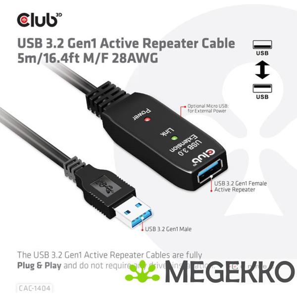 Grote foto club3d cac 1404 usb kabel 5 m usb 3.2 gen 1 3.1 gen 1 usb a zwart computers en software overige computers en software
