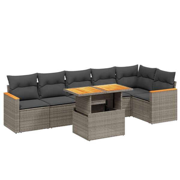 Grote foto vidaxl 7 delige loungeset met kussens poly rattan grijs tuin en terras tuinmeubelen