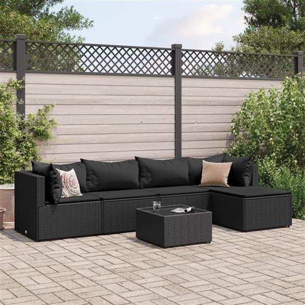 Grote foto vidaxl 6 delige loungeset met kussens poly rattan zwart tuin en terras tuinmeubelen