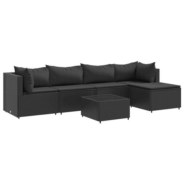 Grote foto vidaxl 6 delige loungeset met kussens poly rattan zwart tuin en terras tuinmeubelen