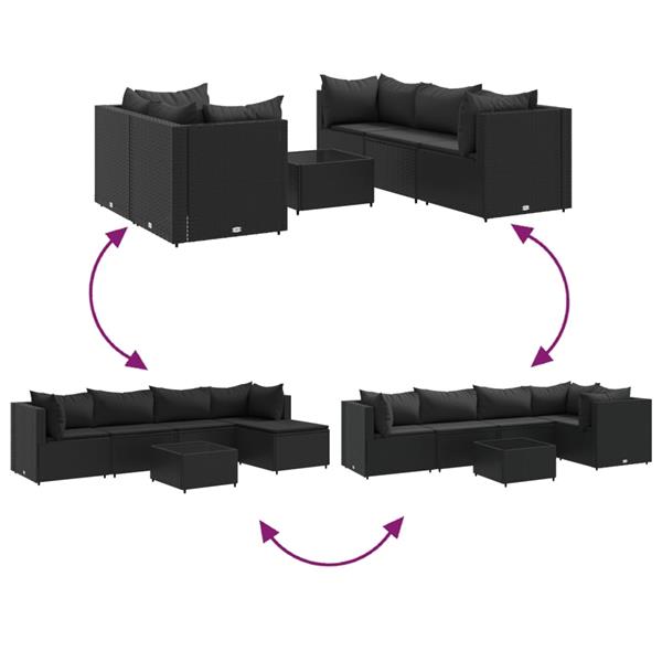 Grote foto vidaxl 6 delige loungeset met kussens poly rattan zwart tuin en terras tuinmeubelen