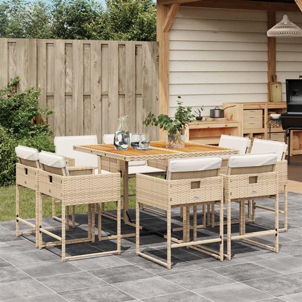 Grote foto vidaxl 9 delige tuinset met kussens poly rattan beige tuin en terras tuinmeubelen
