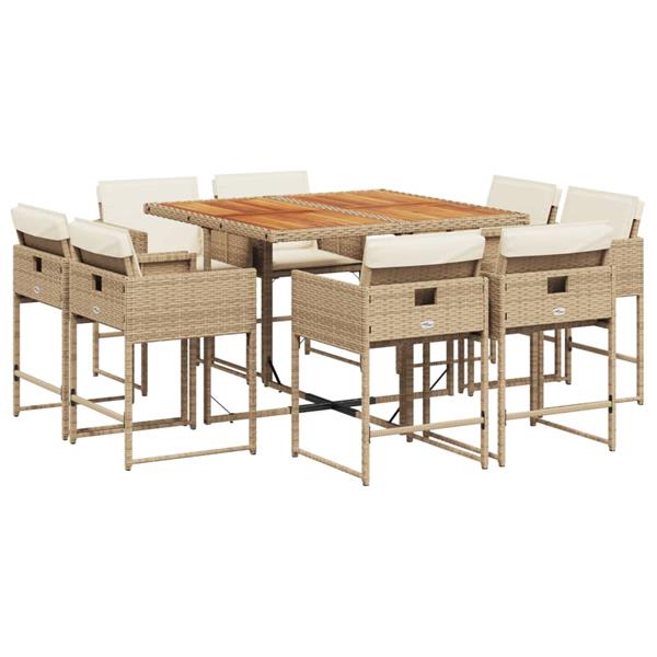 Grote foto vidaxl 9 delige tuinset met kussens poly rattan beige tuin en terras tuinmeubelen