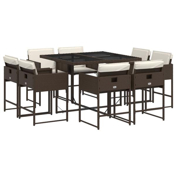 Grote foto vidaxl 9 delige tuinset met kussens poly rattan bruin tuin en terras tuinmeubelen