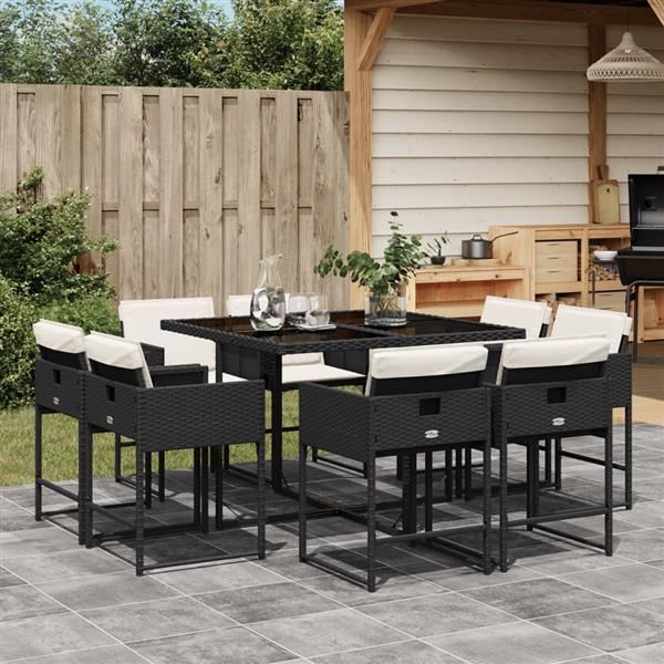 Grote foto vidaxl 9 delige tuinset poly rattan zwart tuin en terras tuinmeubelen
