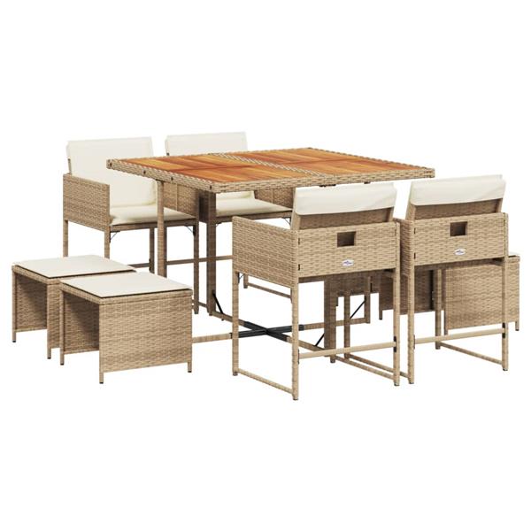 Grote foto vidaxl 9 delige tuinset met kussens poly rattan beige tuin en terras tuinmeubelen