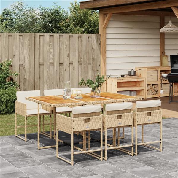 Grote foto vidaxl 7 delige tuinset met kussens poly rattan beige tuin en terras tuinmeubelen