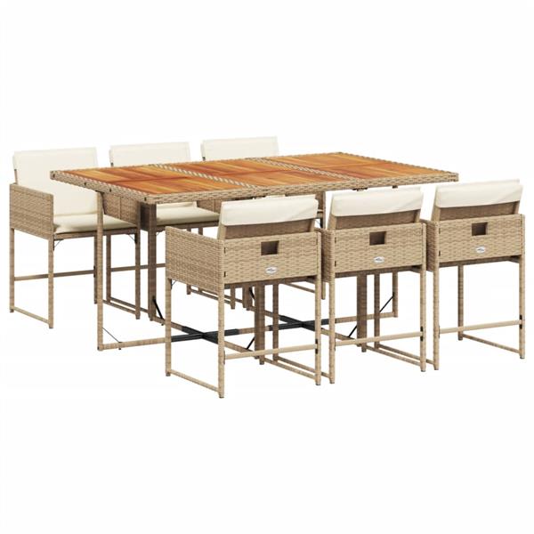 Grote foto vidaxl 7 delige tuinset met kussens poly rattan beige tuin en terras tuinmeubelen