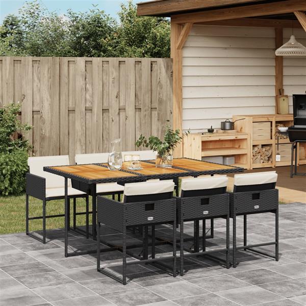 Grote foto vidaxl 7 delige tuinset met kussens poly rattan zwart tuin en terras tuinmeubelen