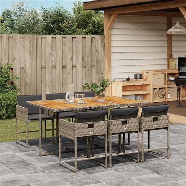 Grote foto vidaxl 7 delige tuinset met kussens poly rattan grijs tuin en terras tuinmeubelen