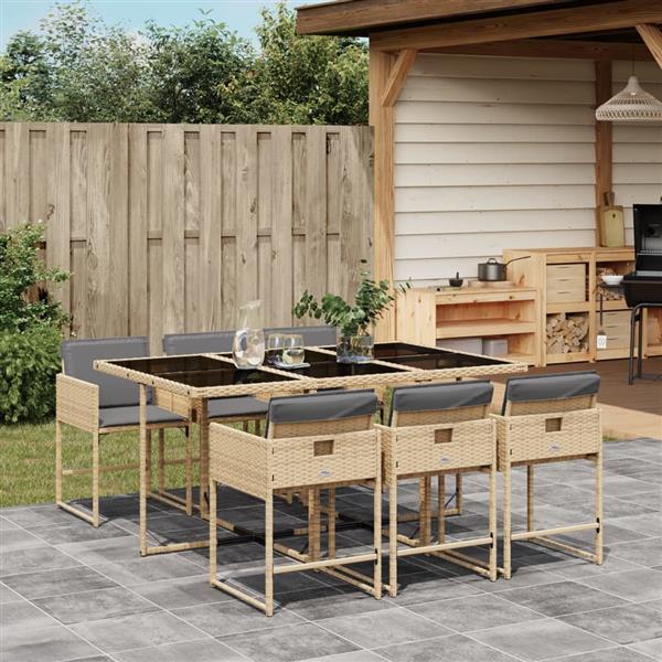 Grote foto vidaxl 7 delige tuinset met kussens poly rattan gemengd beige tuin en terras tuinmeubelen