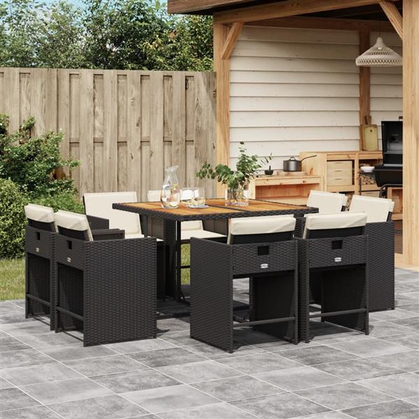 Grote foto vidaxl 9 delige tuinset poly rattan zwart tuin en terras tuinmeubelen