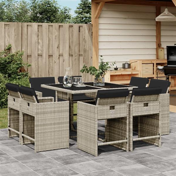 Grote foto vidaxl 9 delige tuinset met kussens poly rattan lichtgrijs tuin en terras tuinmeubelen
