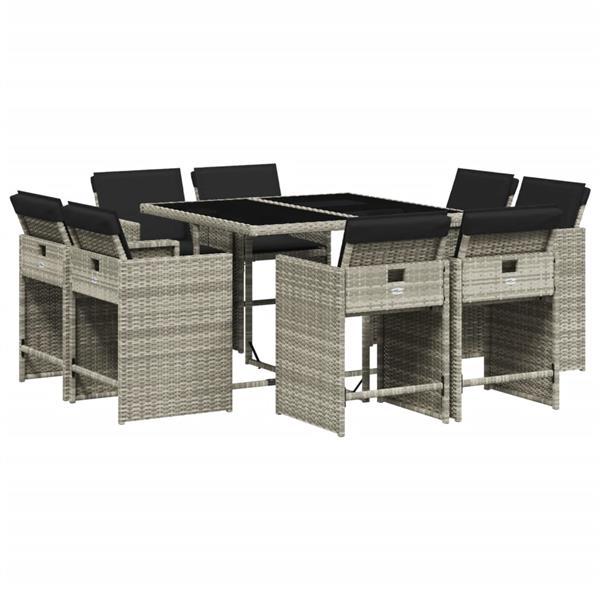 Grote foto vidaxl 9 delige tuinset met kussens poly rattan lichtgrijs tuin en terras tuinmeubelen
