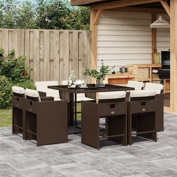 Grote foto vidaxl 9 delige tuinset met kussens poly rattan bruin tuin en terras tuinmeubelen