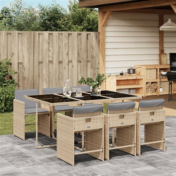 Grote foto vidaxl 7 delige tuinset met kussens poly rattan gemengd beige tuin en terras tuinmeubelen