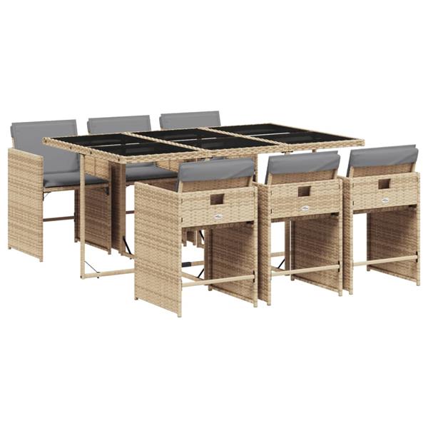 Grote foto vidaxl 7 delige tuinset met kussens poly rattan gemengd beige tuin en terras tuinmeubelen