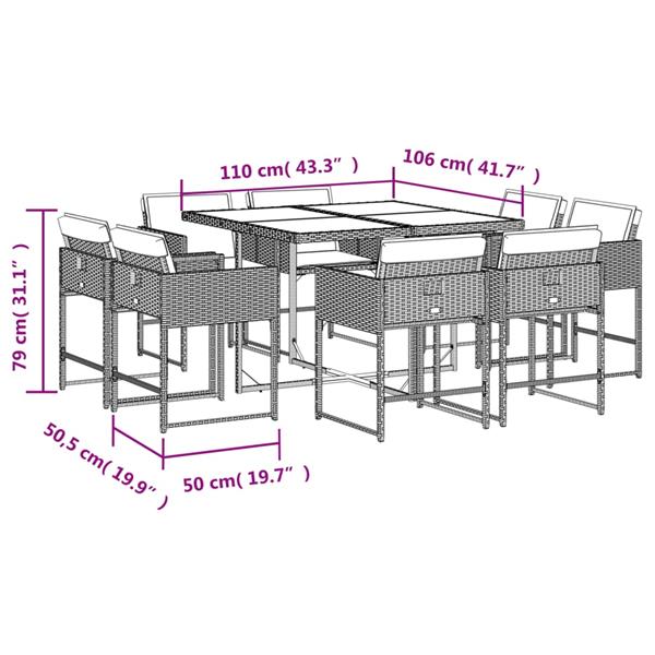Grote foto vidaxl 9 delige tuinset poly rattan zwart tuin en terras tuinmeubelen