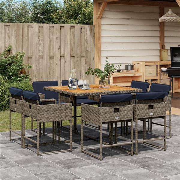 Grote foto vidaxl 9 delige tuinset met kussens poly rattan grijs tuin en terras tuinmeubelen