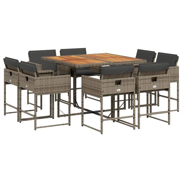 Grote foto vidaxl 9 delige tuinset met kussens poly rattan grijs tuin en terras tuinmeubelen