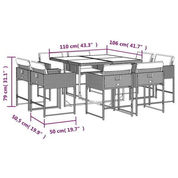 Grote foto vidaxl 9 delige tuinset met kussens poly rattan grijs tuin en terras tuinmeubelen