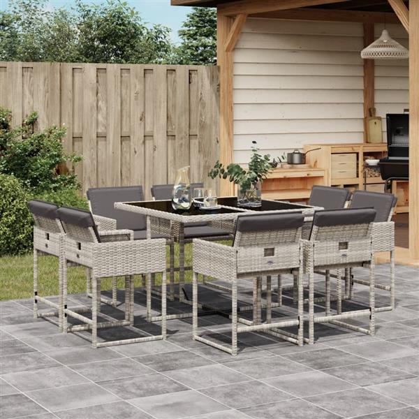 Grote foto vidaxl 9 delige tuinset met kussens poly rattan lichtgrijs tuin en terras tuinmeubelen