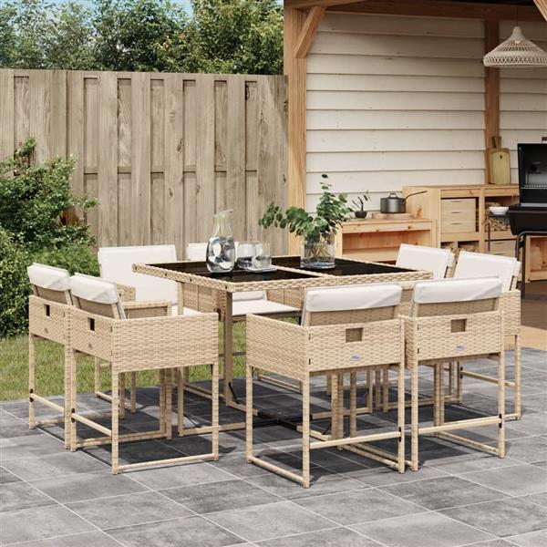 Grote foto vidaxl 9 delige tuinset met kussens poly rattan beige tuin en terras tuinmeubelen