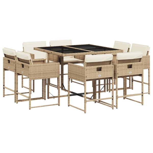 Grote foto vidaxl 9 delige tuinset met kussens poly rattan beige tuin en terras tuinmeubelen