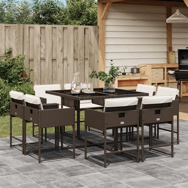 Grote foto vidaxl 9 delige tuinset met kussens poly rattan bruin tuin en terras tuinmeubelen