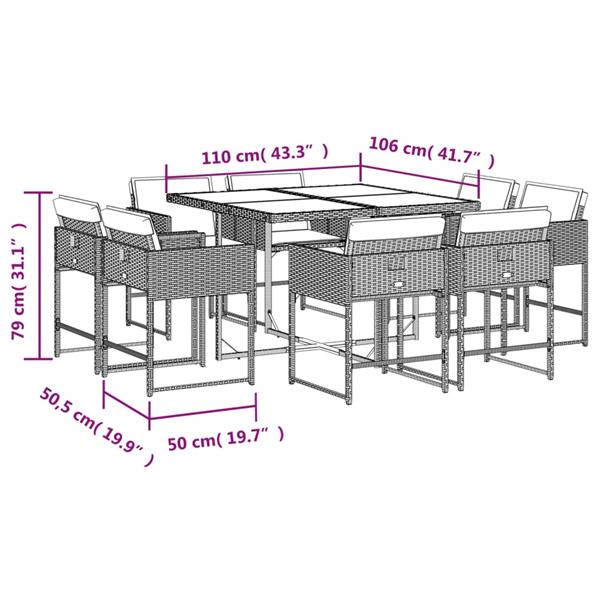 Grote foto vidaxl 9 delige tuinset met kussens poly rattan bruin tuin en terras tuinmeubelen