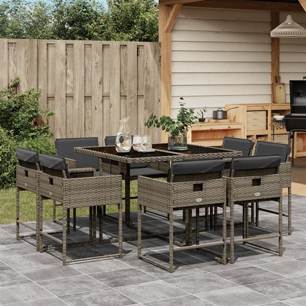 Grote foto vidaxl 9 delige tuinset met kussens poly rattan grijs tuin en terras tuinmeubelen