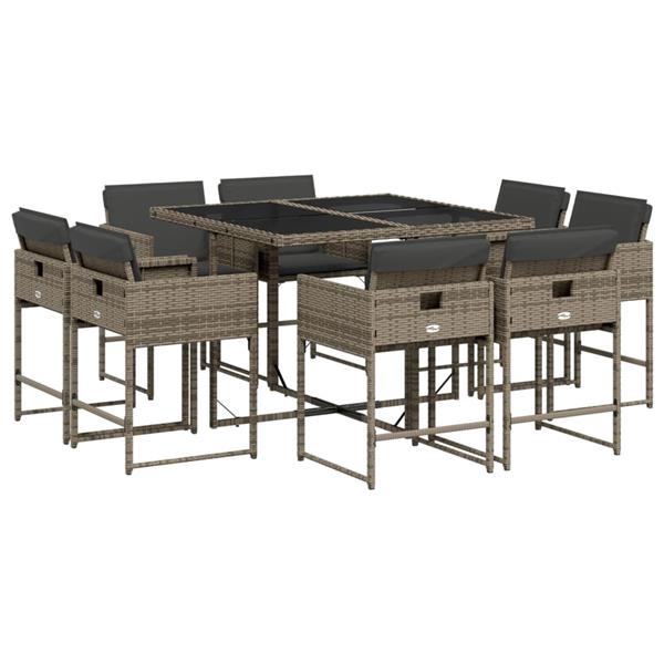 Grote foto vidaxl 9 delige tuinset met kussens poly rattan grijs tuin en terras tuinmeubelen
