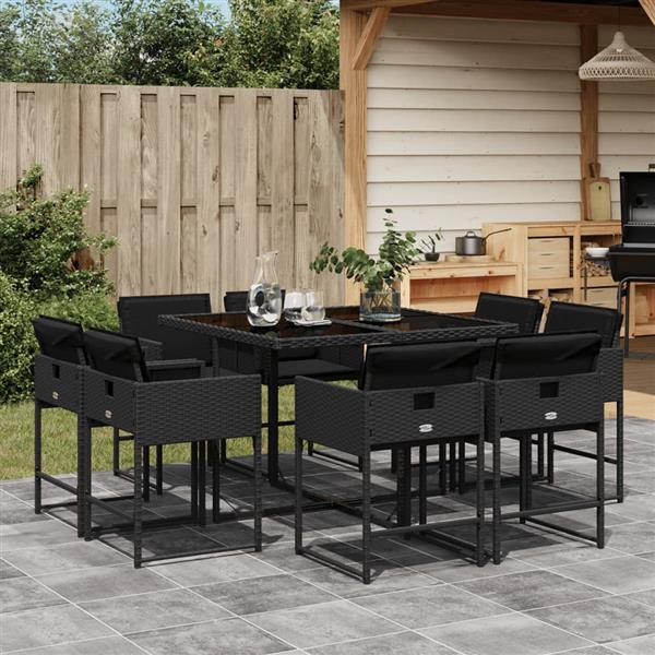 Grote foto vidaxl 9 delige tuinset poly rattan zwart tuin en terras tuinmeubelen