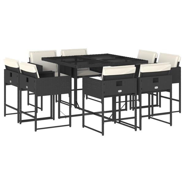 Grote foto vidaxl 9 delige tuinset poly rattan zwart tuin en terras tuinmeubelen