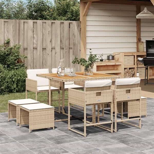 Grote foto vidaxl 9 delige tuinset met kussens poly rattan beige tuin en terras tuinmeubelen