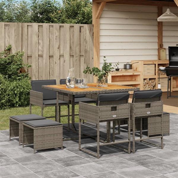 Grote foto vidaxl 9 delige tuinset met kussens poly rattan grijs tuin en terras tuinmeubelen