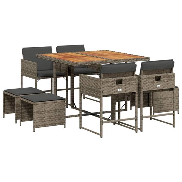 Grote foto vidaxl 9 delige tuinset met kussens poly rattan grijs tuin en terras tuinmeubelen