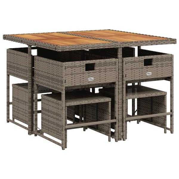Grote foto vidaxl 9 delige tuinset met kussens poly rattan grijs tuin en terras tuinmeubelen