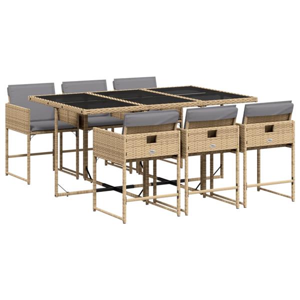 Grote foto vidaxl 7 delige tuinset met kussens poly rattan gemengd beige tuin en terras tuinmeubelen