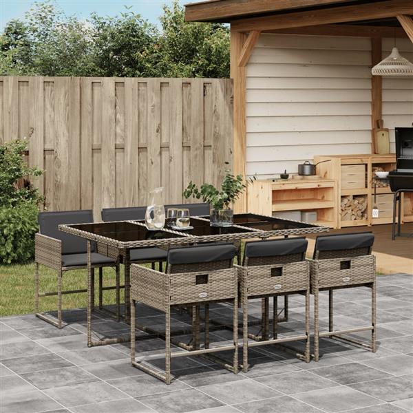Grote foto vidaxl 7 delige tuinset met kussens poly rattan grijs tuin en terras tuinmeubelen