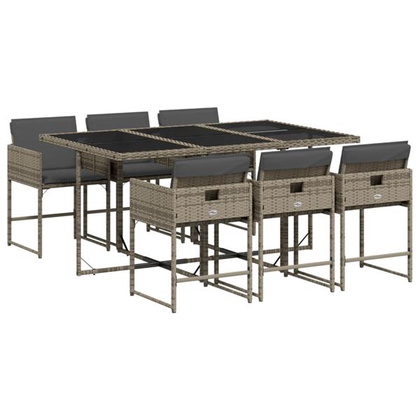 Grote foto vidaxl 7 delige tuinset met kussens poly rattan grijs tuin en terras tuinmeubelen