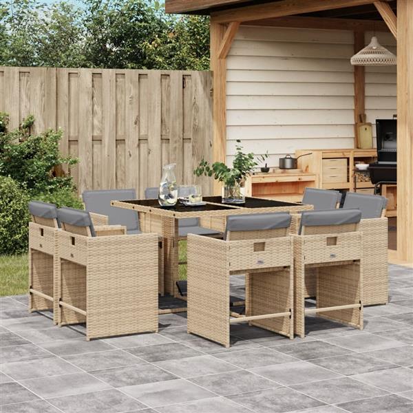 Grote foto vidaxl 9 delige tuinset met kussens poly rattan gemengd beige tuin en terras tuinmeubelen