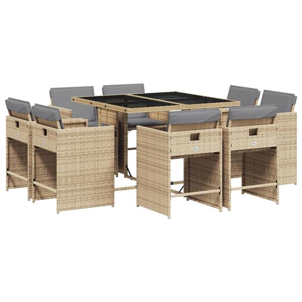 Grote foto vidaxl 9 delige tuinset met kussens poly rattan gemengd beige tuin en terras tuinmeubelen