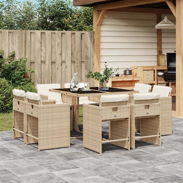 Grote foto vidaxl 9 delige tuinset met kussens poly rattan beige tuin en terras tuinmeubelen