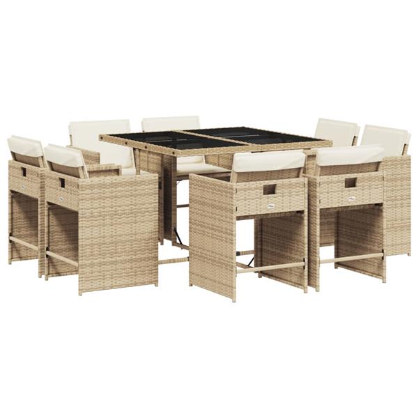 Grote foto vidaxl 9 delige tuinset met kussens poly rattan beige tuin en terras tuinmeubelen