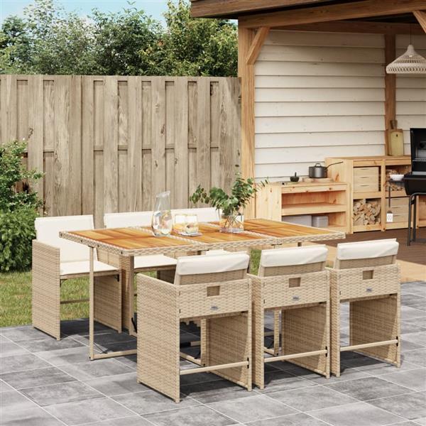 Grote foto vidaxl 7 delige tuinset met kussens poly rattan beige tuin en terras tuinmeubelen